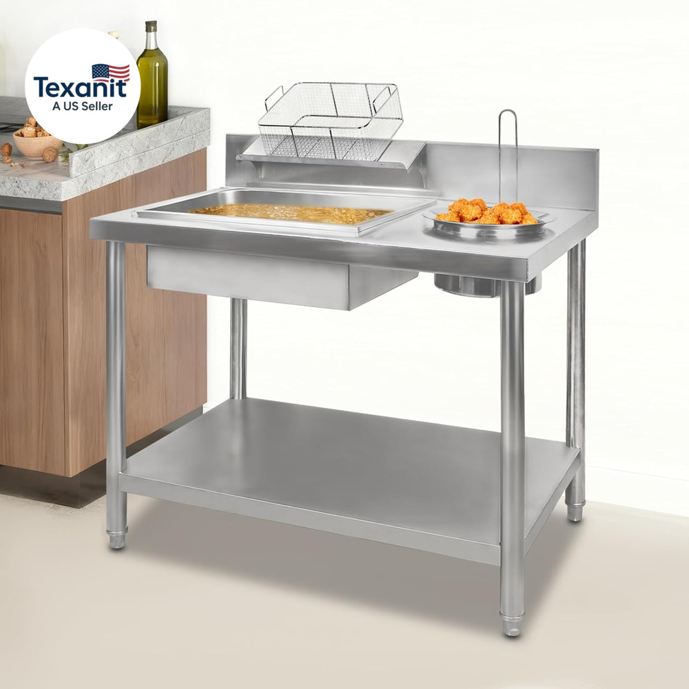 Fried Food Prep Table, 39″ X 25″ Commercial Fried Chicken Breading Table, Heavy