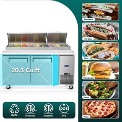 67″ Commercial Pizza-Sandwich Prep Table Refrigerator 2 Door,20.3Cuft Stainless