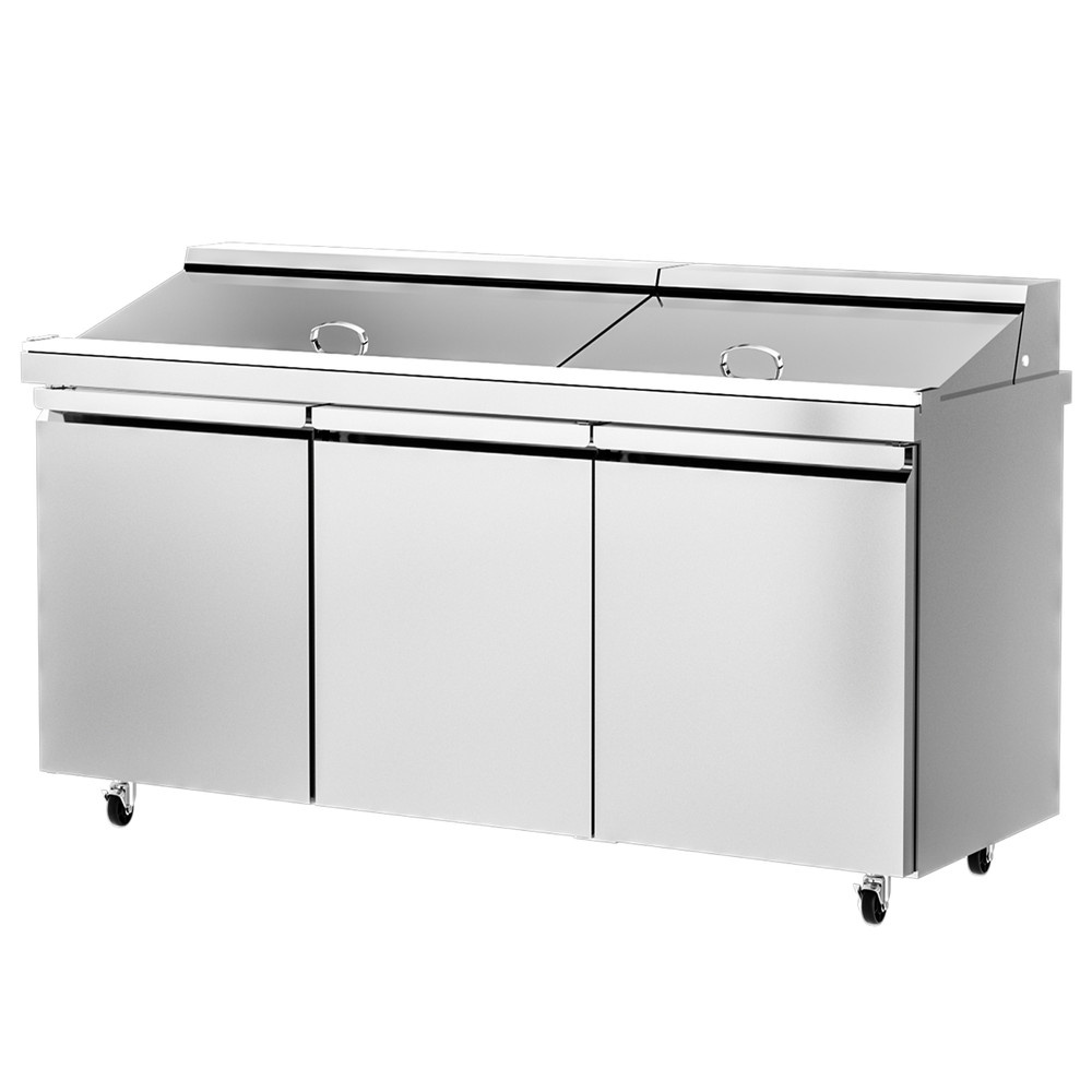 Commercial Refrigerator Salad Sandwich Prep Table 3 Doors Restaurant W/30 Pans