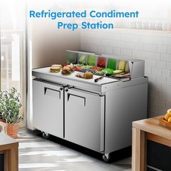 48″ Mega Top Sandwich Prep Table Fridge 2 Door Food Bain Marie Cooler, 12 Pans