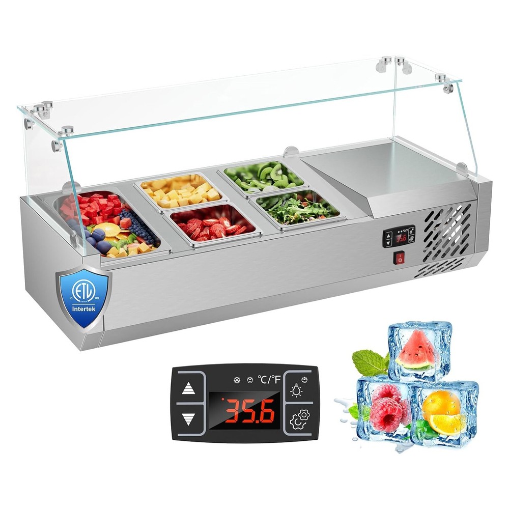 40″ Countertop Condiment Refrigerated Salad Sandwich Prep Station w/Glass Shield