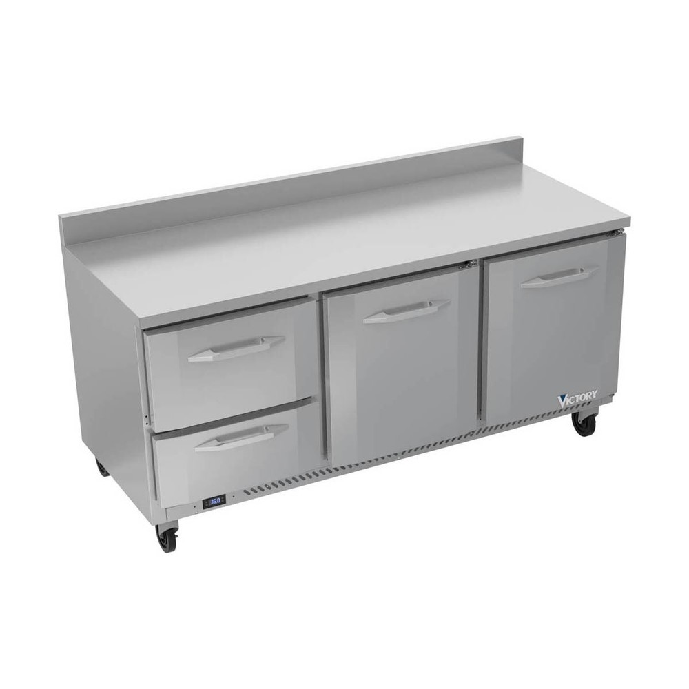 Victory VWRD72HC-2 72″ Three-Section Worktop Refrigerator w/ 2 Drawers, 2 Doo…