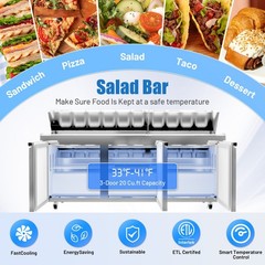 Commercial Refrigerator Salad Sandwich Prep Table 3 Doors Restaurant W/30 Pans
