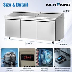 Commercial Refrigerator Salad Sandwich Prep Table 3 Doors Restaurant W/30 Pans