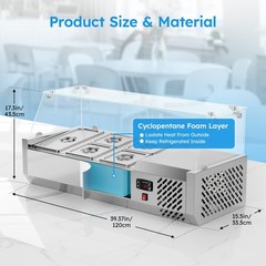 Commercial 40” Countertop Refrigerated Condiment Salad Sandwich Prep Station