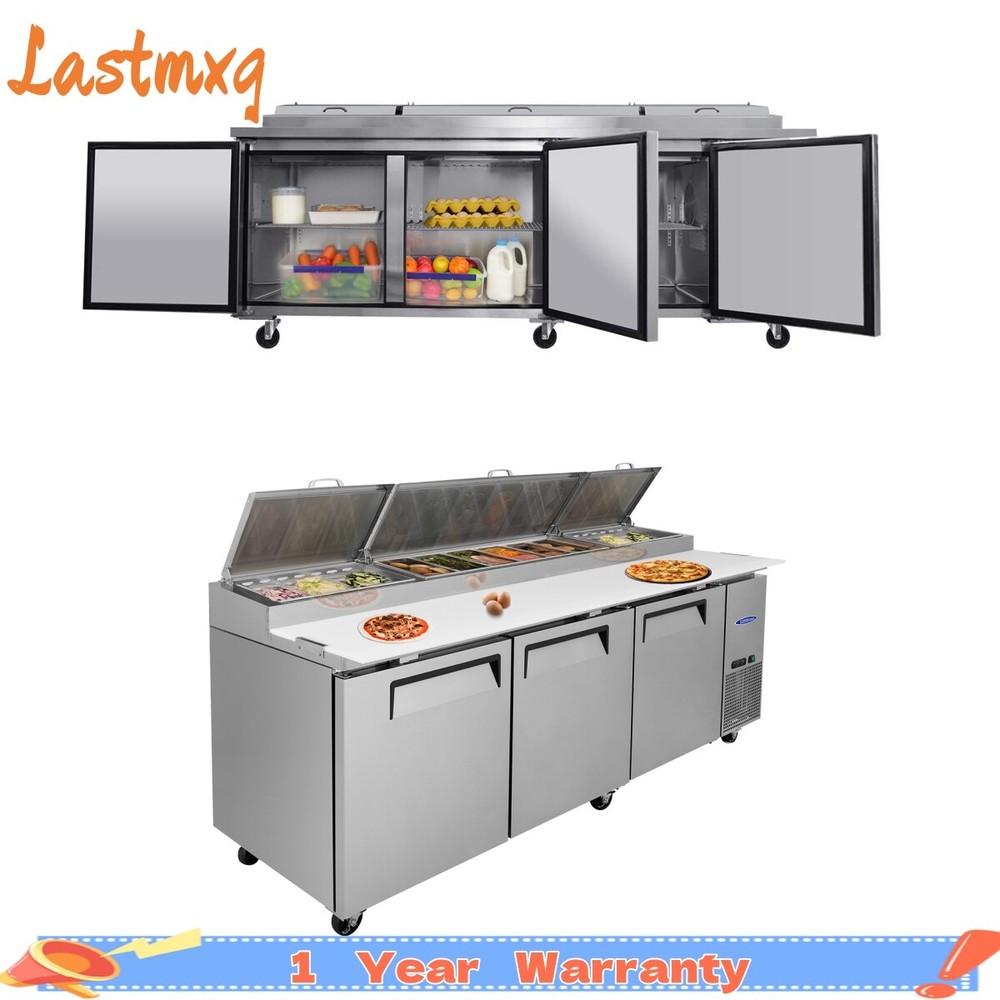 93” 3 Door Refrigerated Pizza Prep Table Commercial Stainless Steel 30.8 cu.ft.