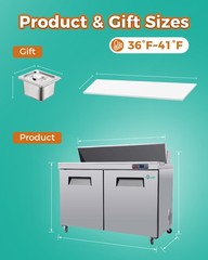 48” Commercial Refrigerated Sandwich & Salad Prep Table Two Door 14 cu.ft.