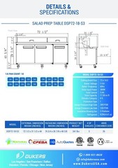 DUKERS DSP72-18-S3, 3-Door 72″ SANDWICH PREP 18 OF 1/6 PANS ON TOP REFRIGERATOR