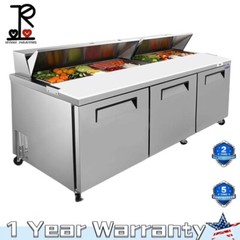 72″ Commercial Prep Table Refrigerator 3 Door 21 Cu.ft Stainless Steel Mega Top