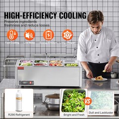 VEVOR 27.5″ Countertop Refrigerated Condiment Salad Pizza Prep Station 140 W ETL