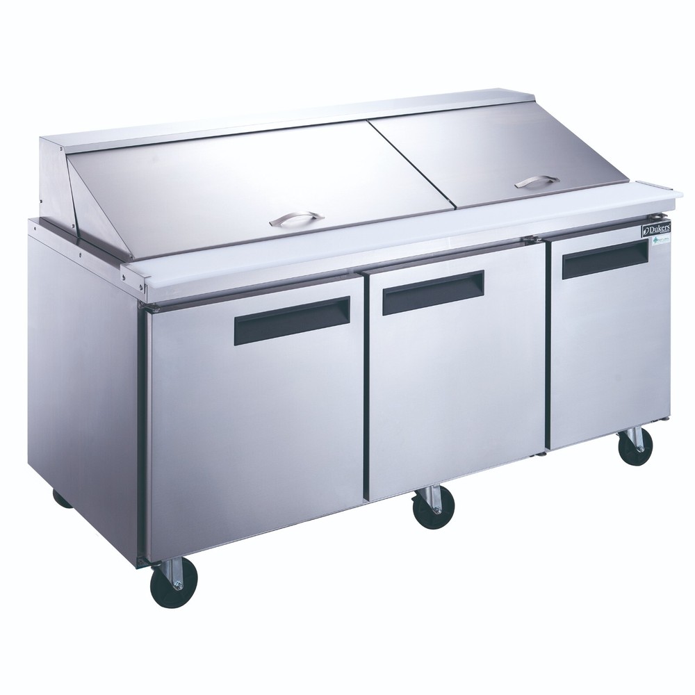 DUKERS DSP72-30M-S3, 3-Door 72″MEGA SAND PREP 30 OF 1/6 PANS ON TOP REFRIGERATOR