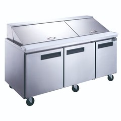DUKERS DSP72-30M-S3, 3-Door 72″MEGA SAND PREP 30 OF 1/6 PANS ON TOP REFRIGERATOR