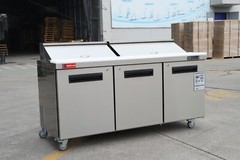 Salad Sandwich Prep Table, WESTLAKE 72″ 3 Door Refrigerated Prep Table, 18 Pans
