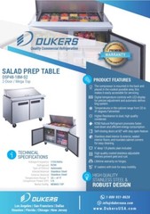 DUKERS DSP48-18M-S2, 2-Door 48″MEGA SAND PREP 18 OF 1/6 PANS ON TOP REFRIGERATOR