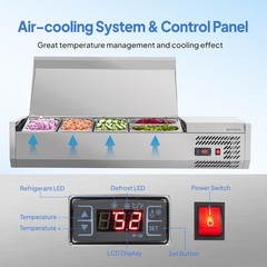47″ Refrigerated Condiment Prep Station, 25.1Qt Capacity with 3 1/3 & 2 1/4 Pans