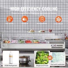 VEVOR 60″ Countertop Refrigerated Salad Pizza Prep Station 150 W Glass Guard ETL