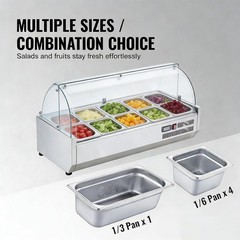 38” Refrigerated Condiment Prep Station w/ Glass Guard, 1/3+4×1/6 Pans, ETL CE