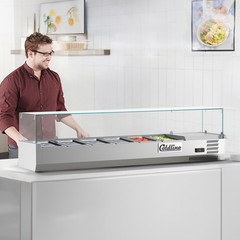 60″ Refrigerated Countertop Salad Bar, Glass Topping Rail, 6 Pans