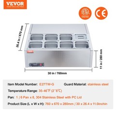 VEVOR Countertop Refrigerated Salad Pizza Prep Station 140 W Stainless Guard ETL
