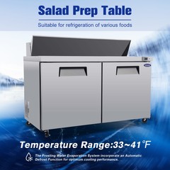 61″ Wide Sandwich Prep Table Commercial Salad Food Refrigerator ETL Certified