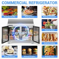 48″ Sandwich Prep Table Refrigerator, Stainless Steel Dual Door with 12 Food Pan