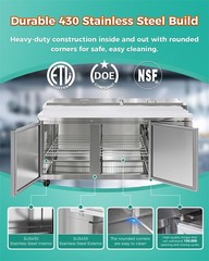 69″ Pizza Prep Table with Refrigerated Base NSF & ETL Removable Salad Bar Cover