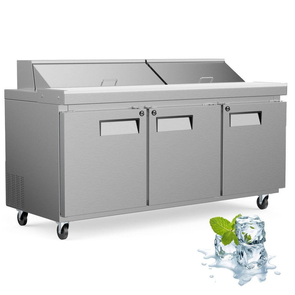 72″ Countertop Refrigerated Condiment Salad Pizza Prep Station with Glass Guard