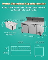 69″ Pizza Prep Table with Refrigerated Base NSF & ETL Removable Salad Bar Cover