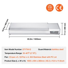 VEVOR 71″ Countertop Refrigerated Condiment Salad Prep Station w/Stainless Cover
