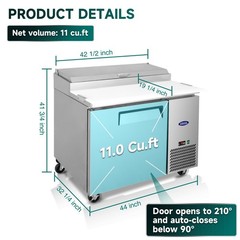 44″ Stainless Steel Commercial Pizza Prep Refrigerator – 11 CuFt Capacity