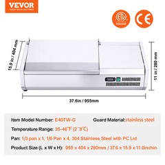 VEVOR Countertop Refrigerated Salad Pizza Prep Station 130 W Stainless Guard ETL