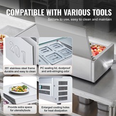 VEVOR 48″ Countertop Condiment Refrigerated Salad Prep Station w/Stainless Guard