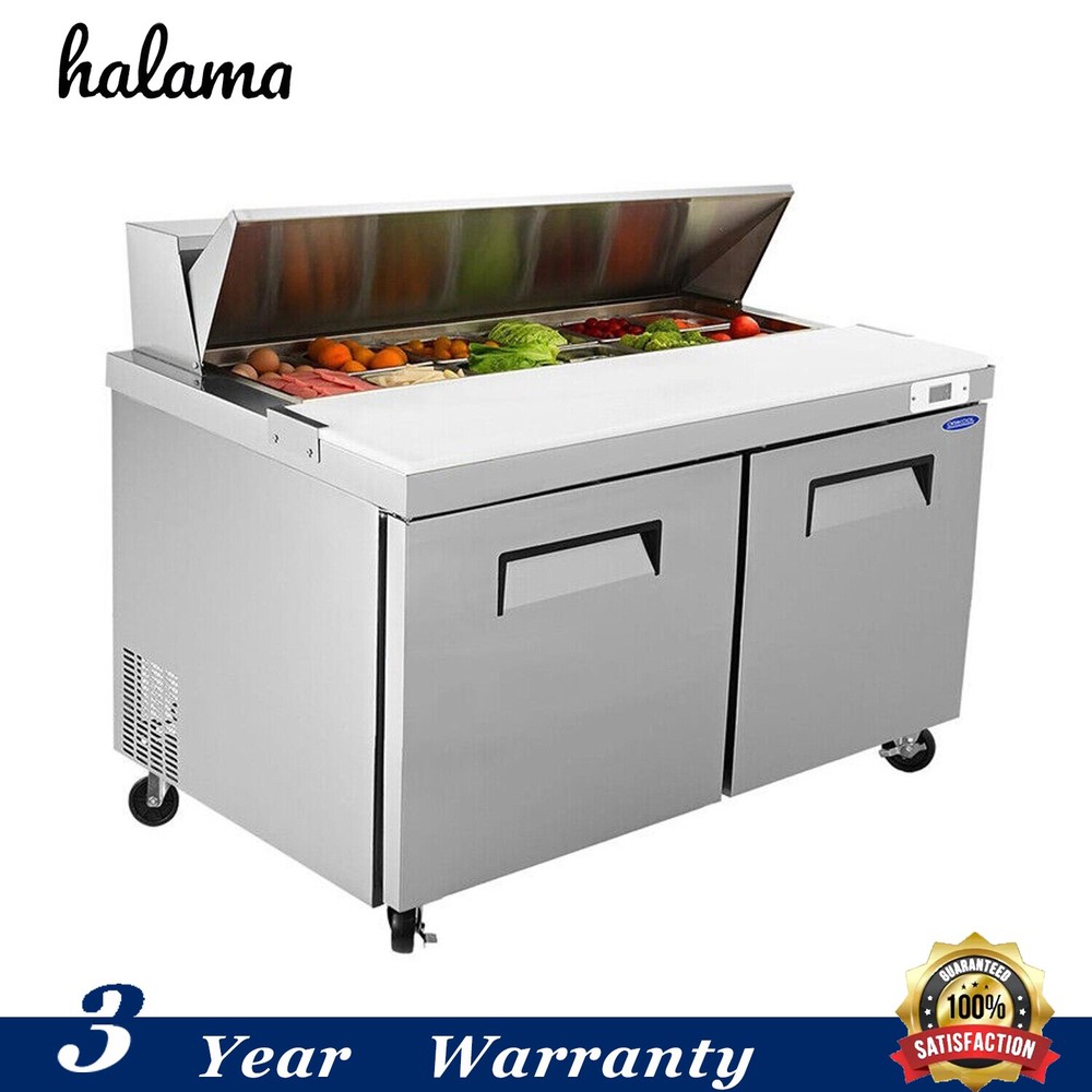 60″ Commercial Refrigerators Sandwich & Salad Prep Table 2-Door With 16 Pans