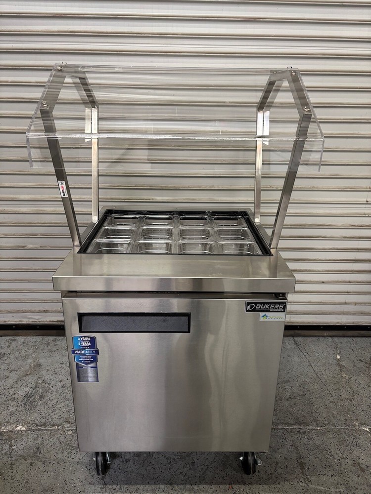 NEW 29″ Salsa Bar Mega Top Refrigerated Topping Station NSF Cooler Dukers 12 pan