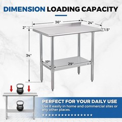 36×24 Inch Stainless Steel Prep Table – NSF Certified Work Table with Undershelf