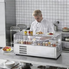 38” Refrigerated Condiment Prep Station w/ Glass Guard, 1/3+4×1/6 Pans, ETL CE