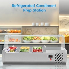 40″ Countertop Condiment Refrigerated Salad Sandwich Prep Station w/Glass Shield