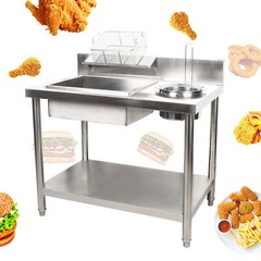 Breading Table Fried Food Prep Station Fry Chicken Work Table Stainless Steel