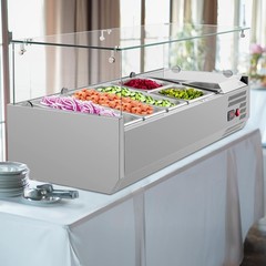 Refrigerated Condiment Prep Station, 47in 21.5 Qt Salad Prep Table Glass Shield