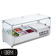 38” Refrigerated Condiment Prep Station w/ Glass Guard, 1/3+4×1/6 Pans, ETL CE