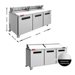 WESTLAKE 72′ Stainless Steel Food Prep Table Refrigerator 3-Door With 18 pans