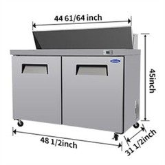 48″ W Commercial Refrigeration Sandwich Salad Prep Table 2 Doors with 12 Pans