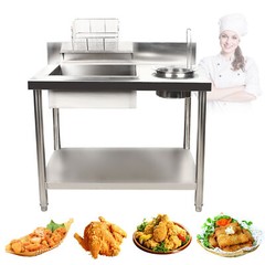 Breading Table Fried Food Prep Station Fry Chicken Work Table Stainless Steel