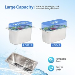 47″ Refrigerated Condiment Prep Station, 25.1Qt Capacity with 3 1/3 & 2 1/4 Pans