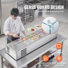 VEVOR Countertop Refrigerated Salad Pizza Prep Station 150 W Glass Guard ETL