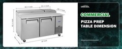 67″ Commercial Pizza Prep Table w/ 20Cu.Ft Built-in Refrigerator & Cutting Board