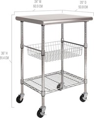 Heavy-Duty Stainless Steel Mobile Workstation with Adjustable Shelf – 24″ x 20″