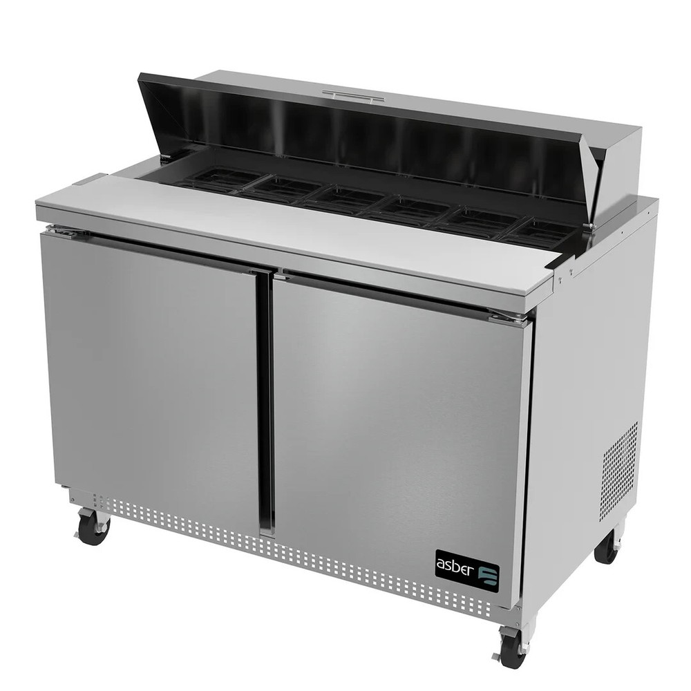 Asber APTS-48-12 48″ Two Section Sandwich/Salad Prep Table w/ 2 Doors