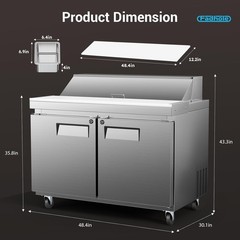 48″ Commercial Pizza-Sandwich Prep Table Fridge Perfect for Pizzeria&Deli Prep