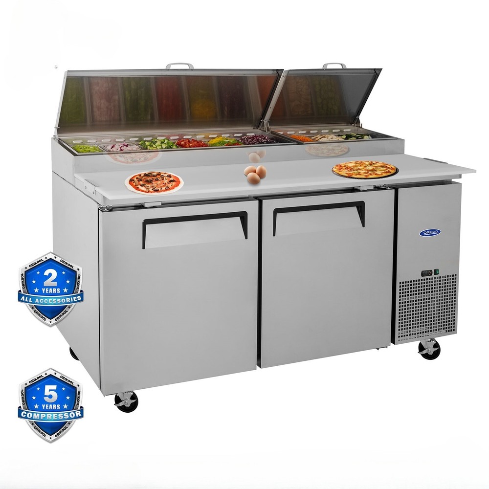 67″ Double Door Stainless Steel Commercial Refrigerated Salad Pizza Prep Table